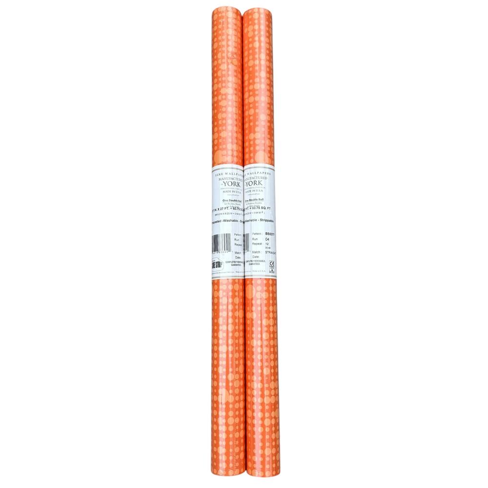 York Fine Wallpaper Orange Polka Dots Pattern BS5377 Mid Century One Roll New